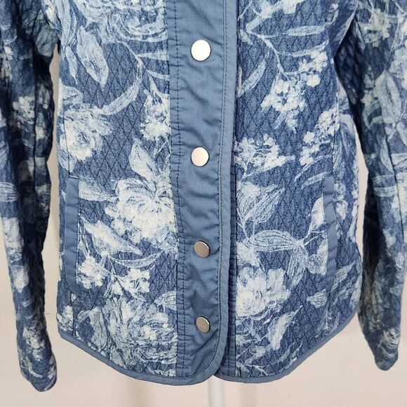Isaac Mizrahi Blue Floral Quilted Jacket Size XXS Blue Botanic Print Jacket - Picture 3 of 7